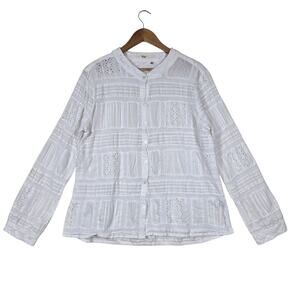 Dylan Patchwork Top sz XL White Cotton Button Front Embroidered Boho Fairycore